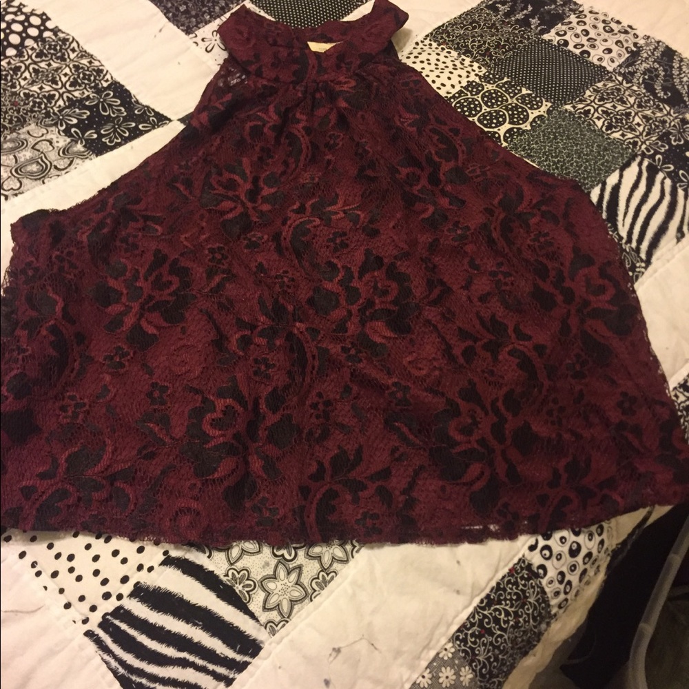 Red and Black lace crop top